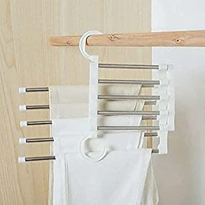 Moxstar 5 in 1 Stainless Steel Foldable Hangers for Clothes Hanging Multi-Layer Wardrobe Magic Foldable Hanger Clothes Hanger Multipurpose Hanger Organizer Steel (Pack of 1) - Image 2