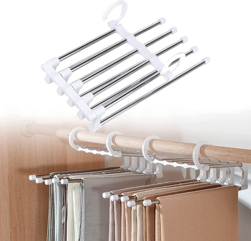 Moxstar 5 in 1 Stainless Steel Foldable Hangers for Clothes Hanging Multi-Layer Wardrobe Magic Foldable Hanger Clothes Hanger Multipurpose Hanger Organizer Steel (Pack of 1) - Image 1