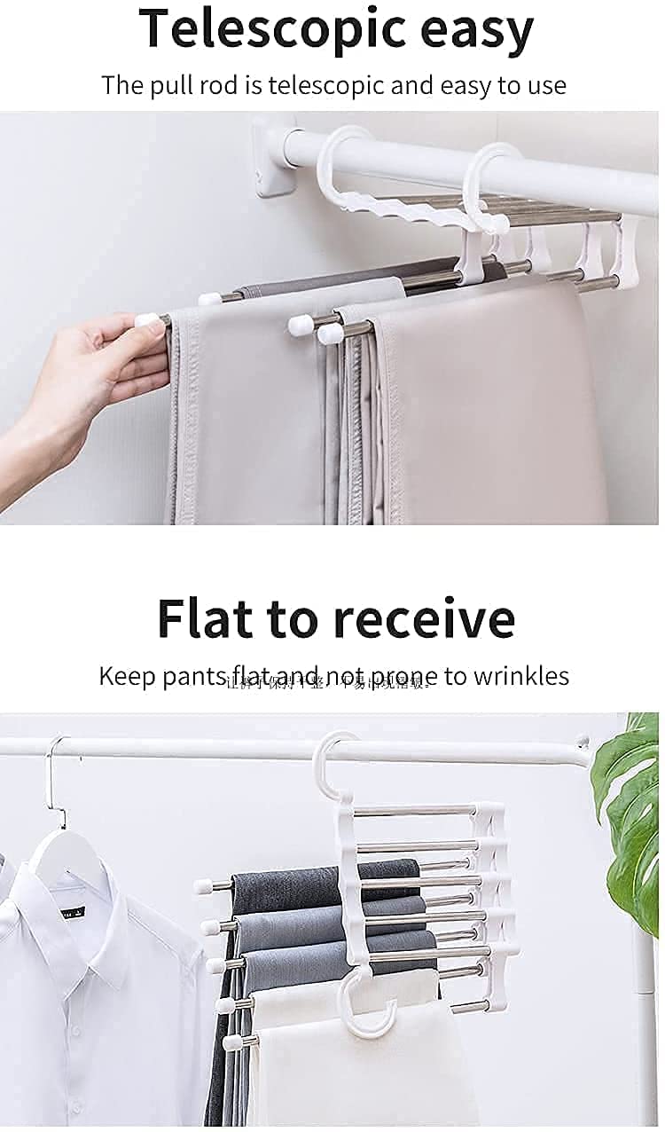 Moxstar 5 in 1 Stainless Steel Foldable Hangers for Clothes Hanging Multi-Layer Wardrobe Magic Foldable Hanger Clothes Hanger Multipurpose Hanger Organizer Steel (Pack of 1) - Image 4