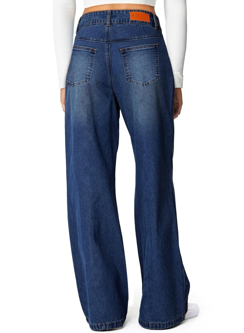 Sidefeel Women's Wide Leg Jeans High Waisted Stretchy Jeans Trendy Seamed Front Straight Leg Loose Denim Pants Deep Blue Size 12 - Image 2