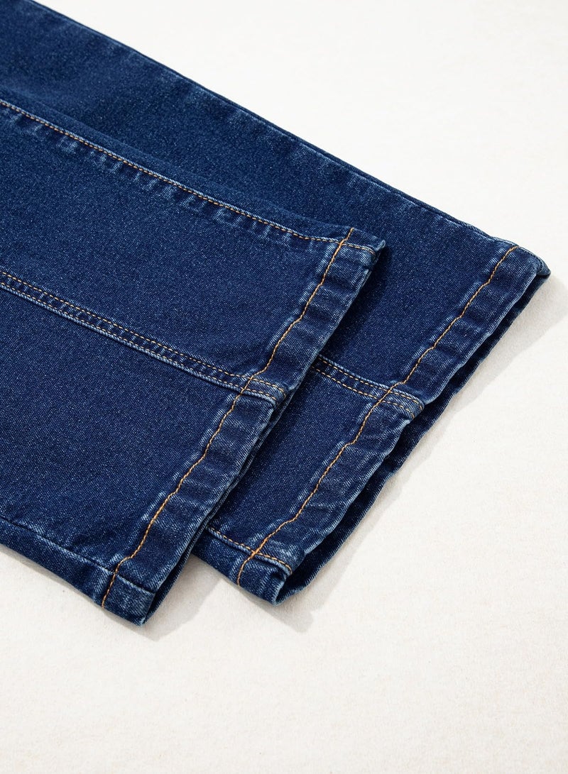 Sidefeel Women's Wide Leg Jeans High Waisted Stretchy Jeans Trendy Seamed Front Straight Leg Loose Denim Pants Deep Blue Size 12 - Image 5
