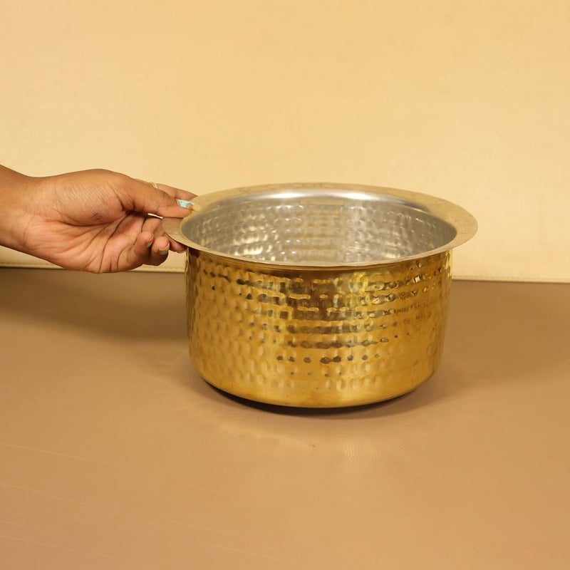 Putrika Brass Utensil Hammered Vadi Chatti with TIN CoatingTopeKitchenWarecookwareBrass PathiramPatilasTapeliPeetalSarva SattiBhagoni SetHammered Vadi Chatti Size 4 - Image 2