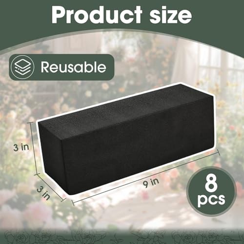 GNRZZT 8 Pcs Reusable Floral Foam Blocks 9 L x 3 W x 3 H Black Dry Flower Foam for Artificial Flowers Foam for Wedding Birthdays Pary Home Decorations - Image 3