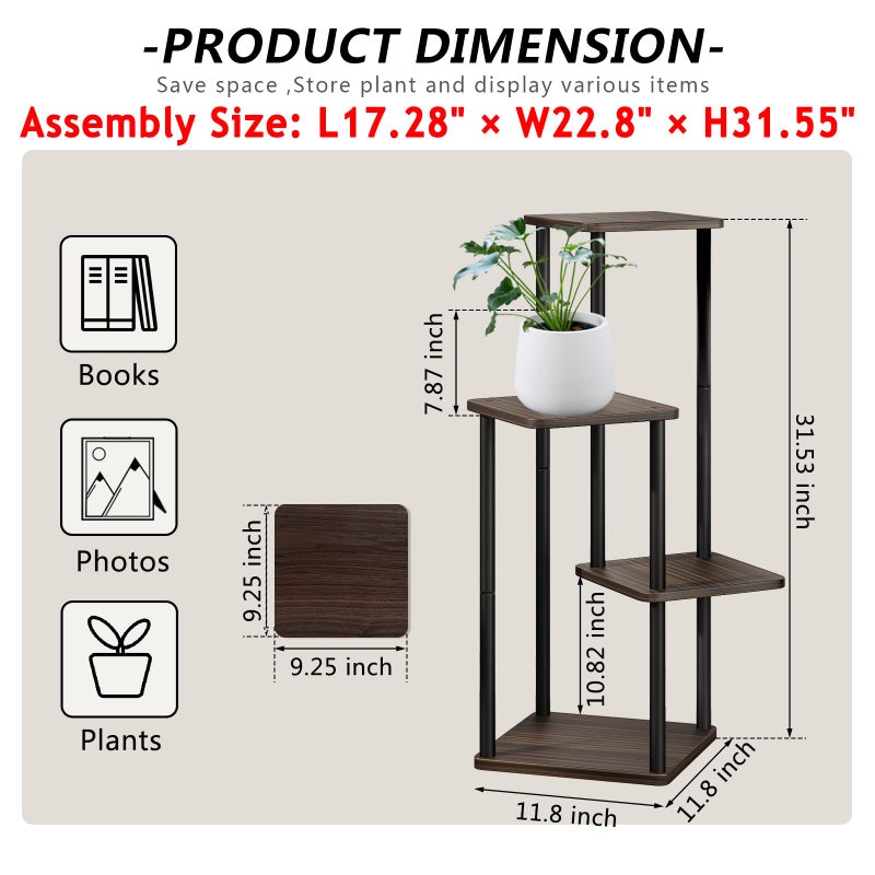 AZERPIAN Plant Stand 4 Tier Indoor Metal Flower Shelf for Multiple Plants Corner Tall Flower Holders for Patio Garden Living Room Balcony Bedroom, Black oak - Image 4