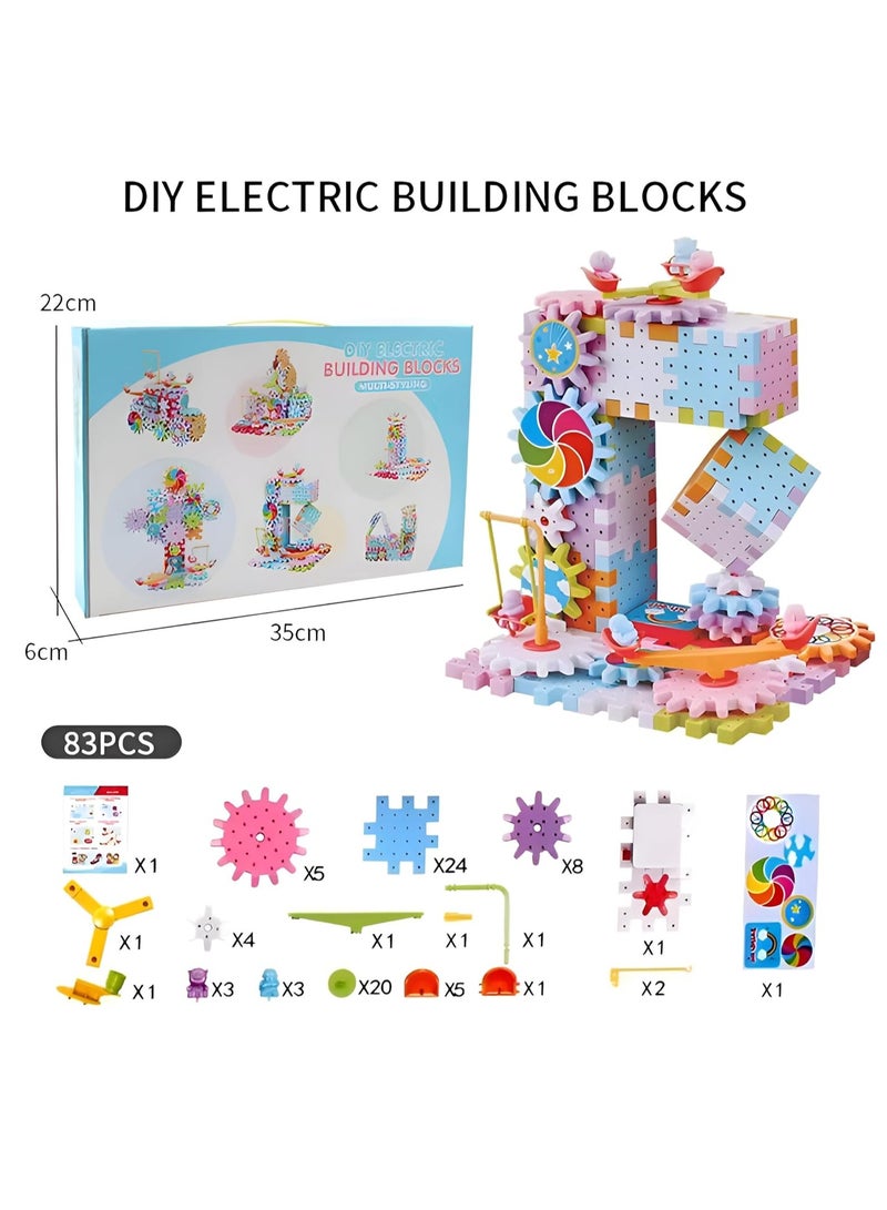 دي آي واي إيليكتريك لعبة مكعبات بناء كهربائية للأولاد والبنات من عمر 3 و4 و5 و6 سنوات فما فوق، ألعاب مكعبات بلاستيكية اصنعها بنفسك، مكعبات تعليمية ممتعة، مكعبات تعليمية متشابكة، 83 قطعة - Image 2