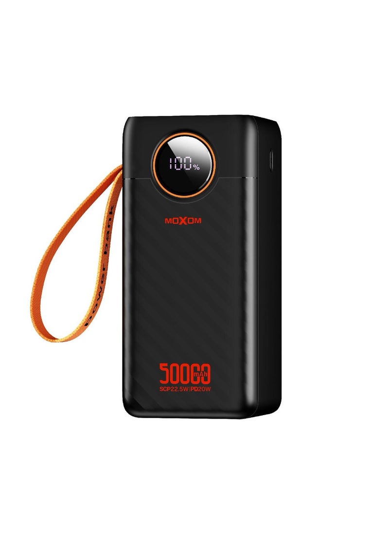 MOXOM MX-PB169 50000 mAh Large Capacity Portable Power Bank With Multiple Input and Multiple Output PD 20W + SCP 22.5W With LCD Display Black  - Image 1