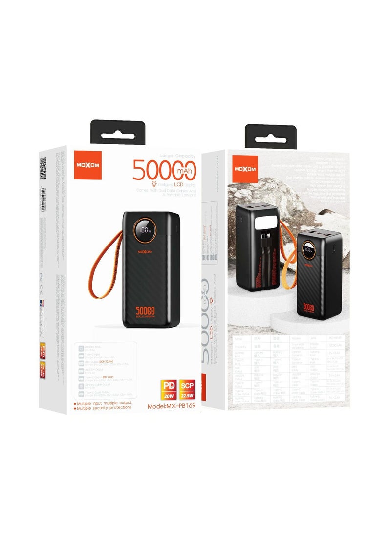 MX-PB169 50000 mAh Large Capacity Portable Power Bank With Multiple Input and Multiple Output PD 20W + SCP 22.5W With LCD Display Black