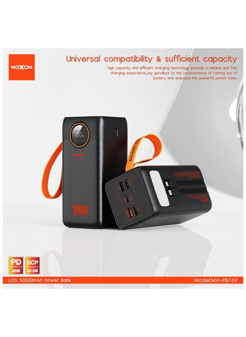 MOXOM MX-PB169 50000 mAh Large Capacity Portable Power Bank With Multiple Input and Multiple Output PD 20W + SCP 22.5W With LCD Display Black  - Image 3