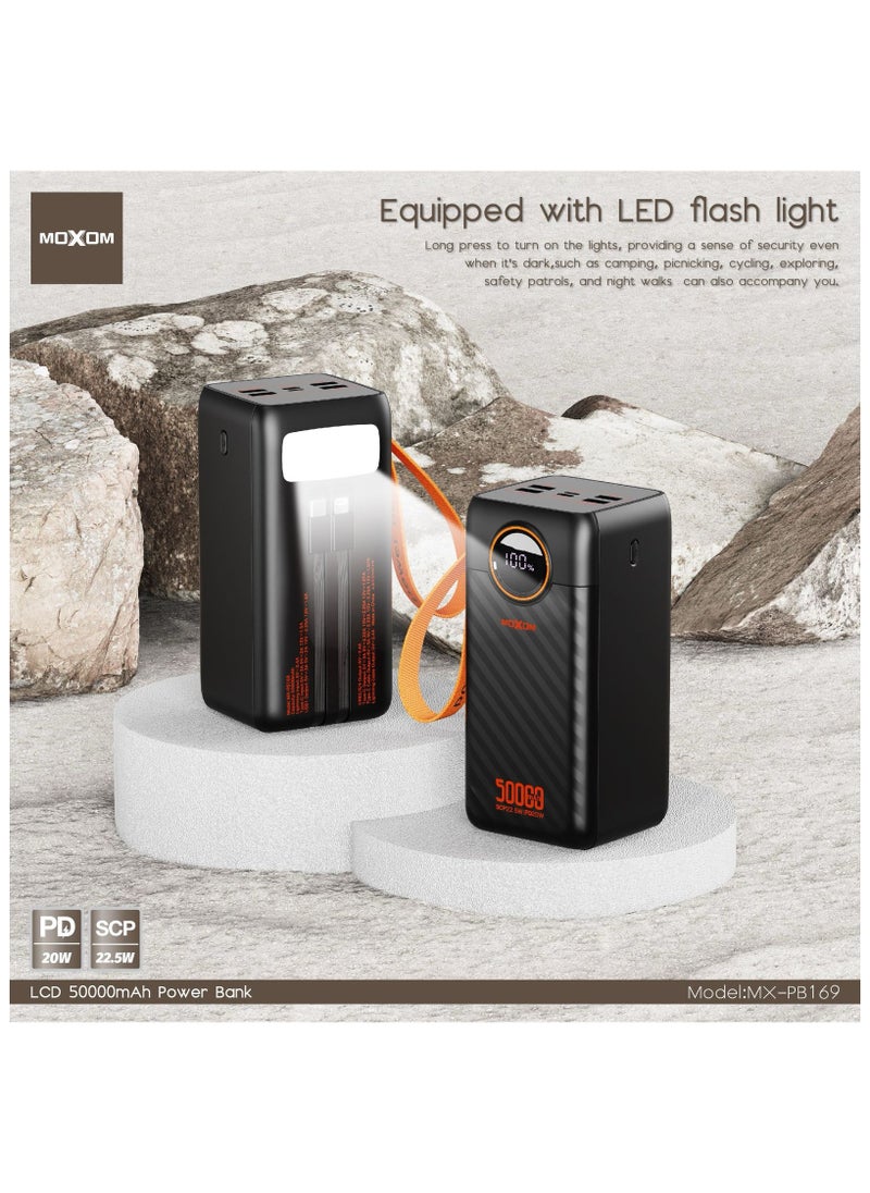 MOXOM MX-PB169 50000 mAh Large Capacity Portable Power Bank With Multiple Input and Multiple Output PD 20W + SCP 22.5W With LCD Display Black  - Image 2