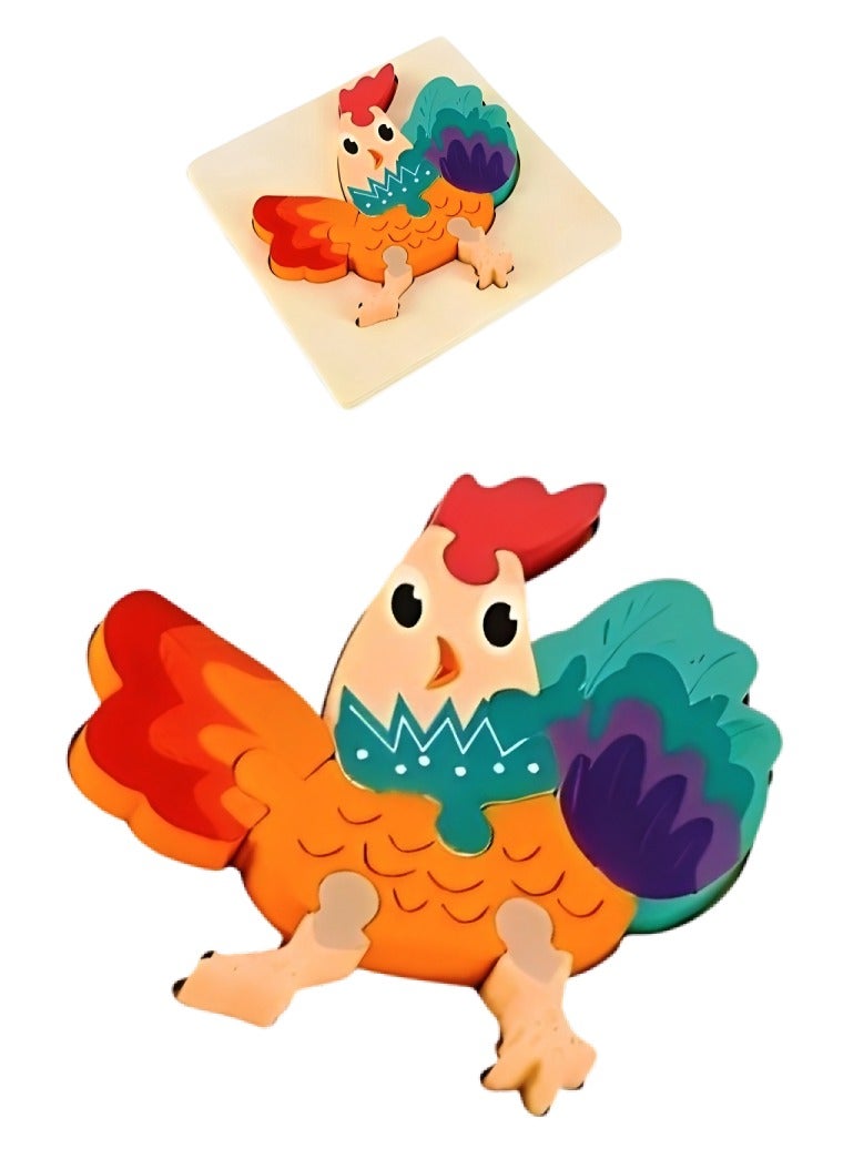 لغز خشبي ثلاثي الأبعاد مصمم على شكل ديك صغير للأطفال الصغار، أدوات دعم التعليم المبكر للآباء والمعلمين، ألوان وأنماط جذابة، لعبة مونتيسوري صممت لتنمية المهارات الحسية والحركية، هدية رائعة - Image 1