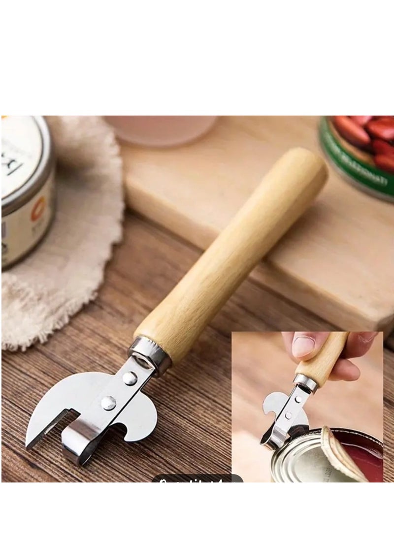 Versatile Wooden Handle Can Opener, Multi Purpose Manual Opener for Tin Cans and Corkscrews Portable Lid Remover Utensil Gadget for Your Kitchen - Image 1