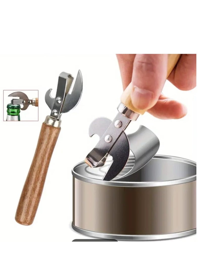 Versatile Wooden Handle Can Opener, Multi Purpose Manual Opener for Tin Cans and Corkscrews Portable Lid Remover Utensil Gadget for Your Kitchen - Image 3