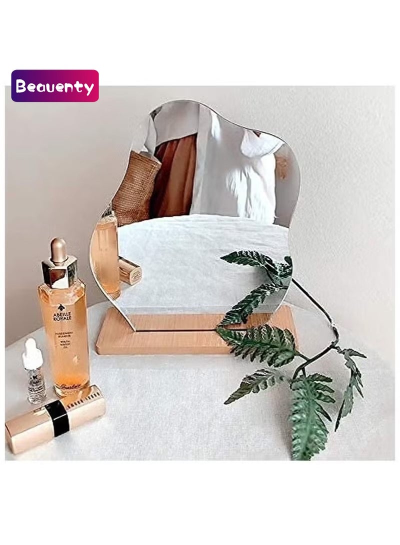 Beauenty Makeup Mirror for Desk with Stand-Aesthetic Desk Decor Vanity Mirror-Frameless Table top for Bedroom,Living Room and Minimal Spaces Room Decor (Baby Fat) - Image 1