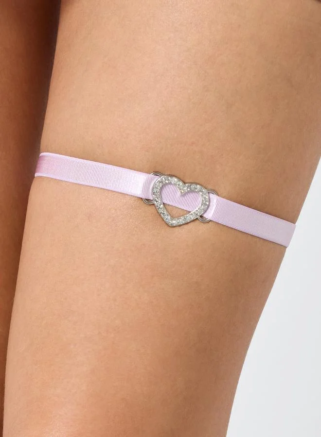 Take Two Take Two Heart Accent Mesh Slip with Thong and Garter Set