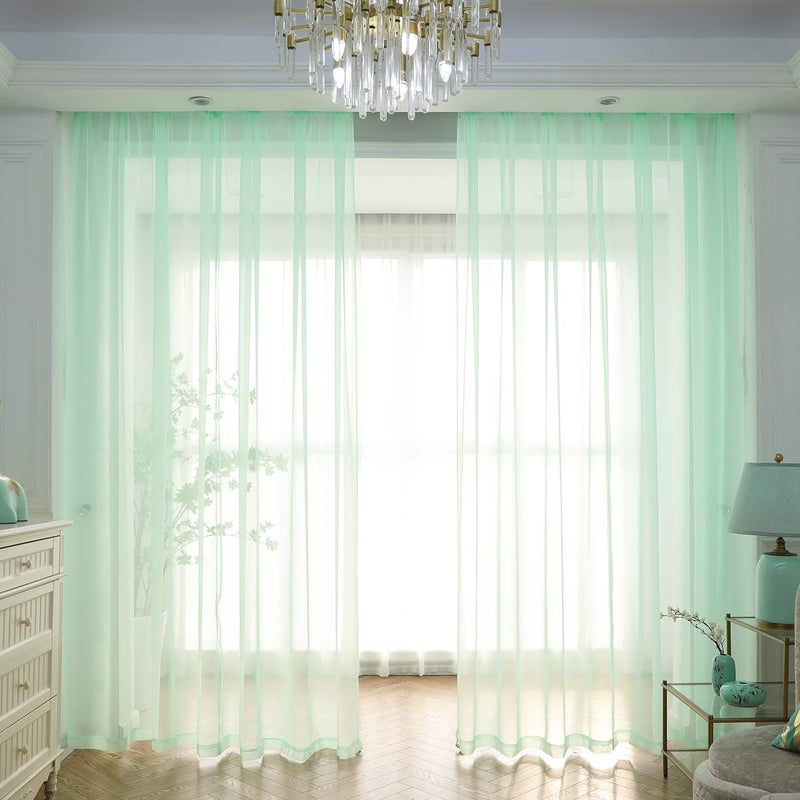 Mianbo Light Green Sheer Curtains 120 Inches Length 2 Panels Set Window Sheer Curtains Basic Rod Pocket For Bedroom Children Living Room Yard Kitchen - Image 1