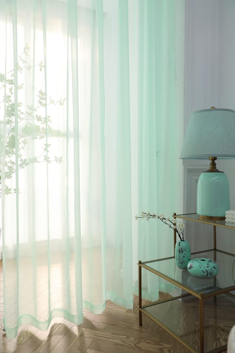 Mianbo Light Green Sheer Curtains 120 Inches Length 2 Panels Set Window Sheer Curtains Basic Rod Pocket For Bedroom Children Living Room Yard Kitchen - Image 2