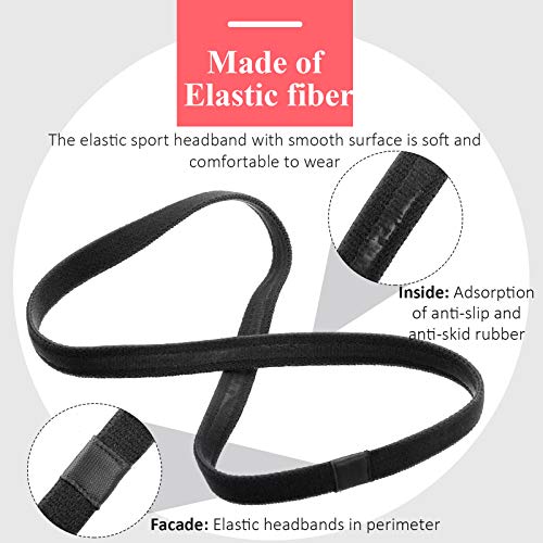 Bememo 4 Pieces Thick Non-Slip Elastic Sport Headbands Hair Headbands for Women and Men (Black) - Image 3