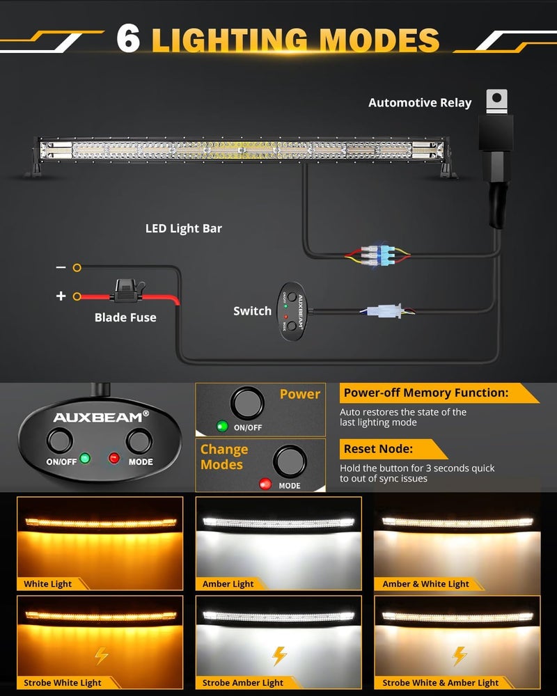 Auxbeam 42-Inch Curved LED Light Bar with 6 Modes, Waterproof, 240W Off-Road Lights - Image 2