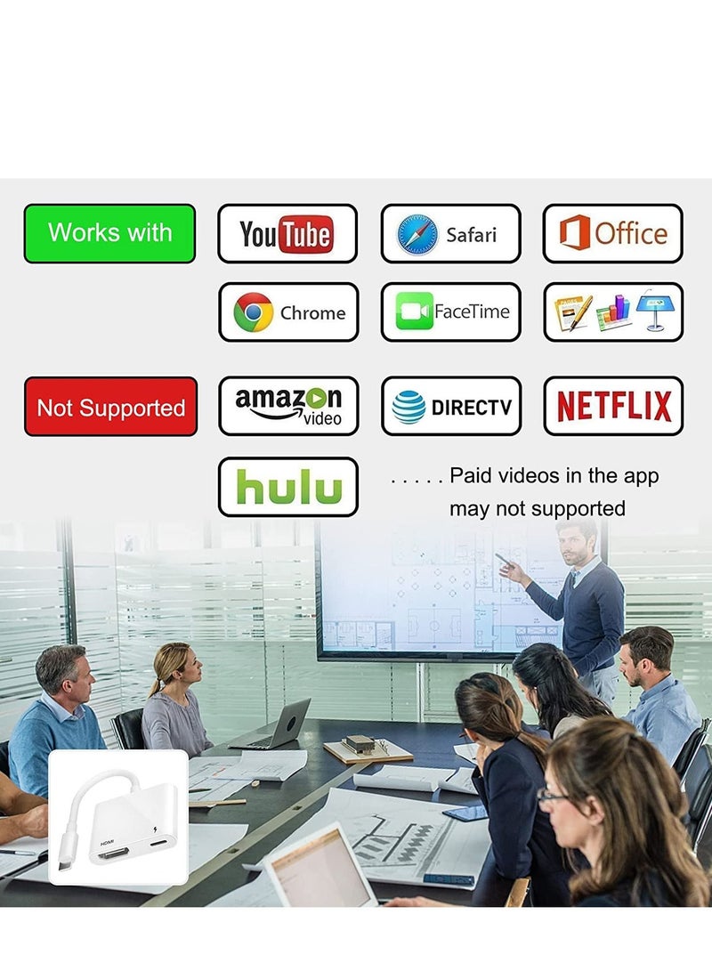 HDMI Adapter for iPhone,HDMI Sync Screen Converter, 1080P HDMI Digital AV Adapter with Charing Port,Compatible with iPhone 13/12/11/X/8/7/ iPad/ iPod to HD TV/Monitor/Projector. [No Need Power] - Image 5