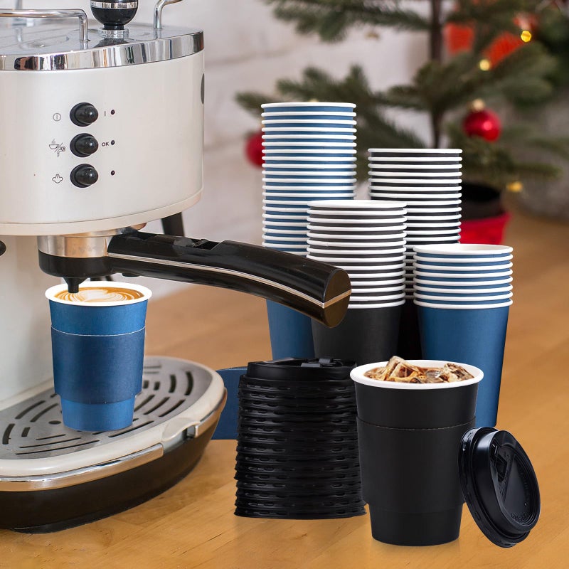 SIUQ 100 Pack 12 oz Disposable Coffee Cups with Lids and Sleeves  To Go Paper Cups  Hot & Cold Drinking Cups for Tea  Coffee  Water  Hot Chocolate  Paper Coffee Cups Ideal for Home Cafes Store - Image 3