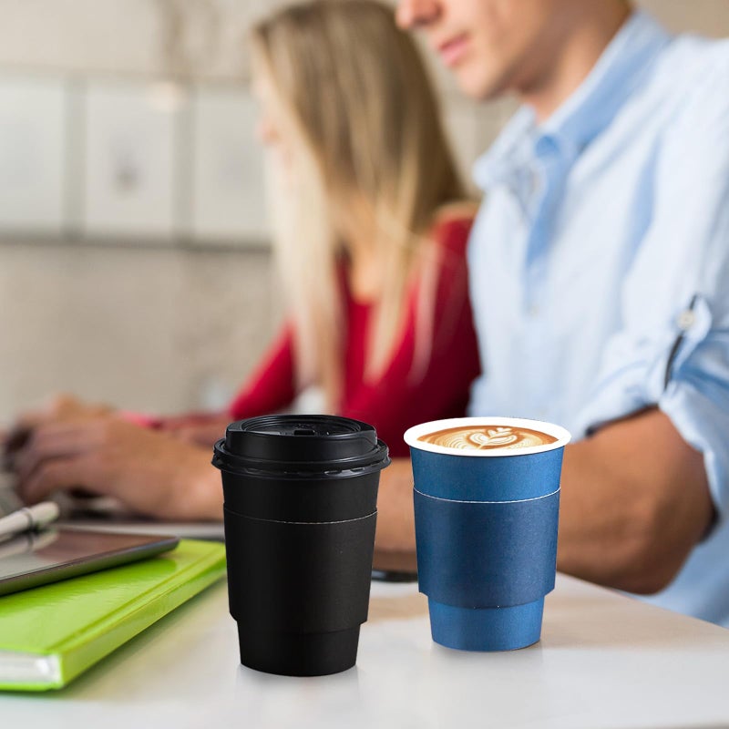 SIUQ 100 Pack 12 oz Disposable Coffee Cups with Lids and Sleeves  To Go Paper Cups  Hot & Cold Drinking Cups for Tea  Coffee  Water  Hot Chocolate  Paper Coffee Cups Ideal for Home Cafes Store - Image 4