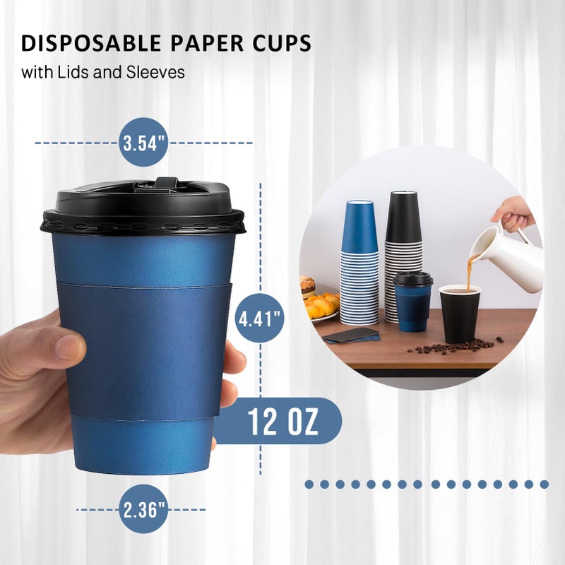 SIUQ 100 Pack 12 oz Disposable Coffee Cups with Lids and Sleeves  To Go Paper Cups  Hot & Cold Drinking Cups for Tea  Coffee  Water  Hot Chocolate  Paper Coffee Cups Ideal for Home Cafes Store - Image 5