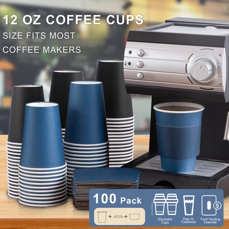 SIUQ 100 Pack 12 oz Disposable Coffee Cups with Lids and Sleeves  To Go Paper Cups  Hot & Cold Drinking Cups for Tea  Coffee  Water  Hot Chocolate  Paper Coffee Cups Ideal for Home Cafes Store - Image 2