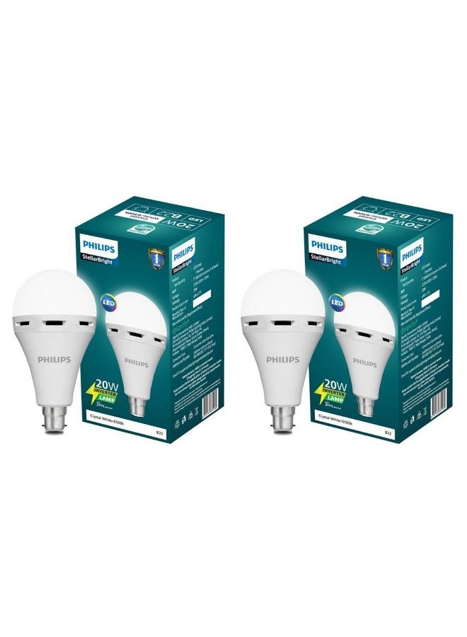 Philips مصباح فيليبس 20 واط للطوارئ | مصباح طوارئ قابل للشحن لانقطاع الكهرباء | احتياطي: حتى 3 ساعات، أبيض كريستالي، عبوة من 2، b22d، LED - Image 1