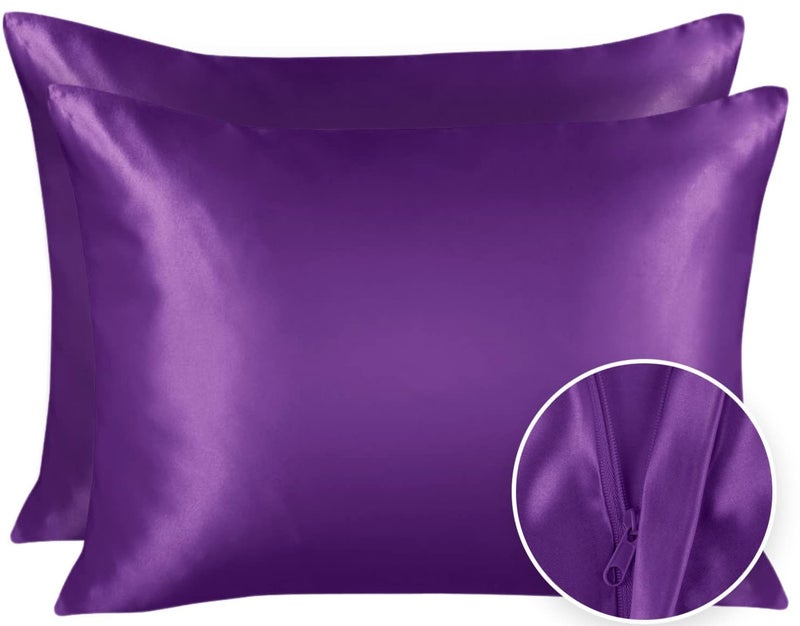 ShopBedding Luxury Satin Pillowcase for Hair - King Satin Pillowcase with Zipper  Grape (Pillowcase Set of 2) - Blissford - Image 1