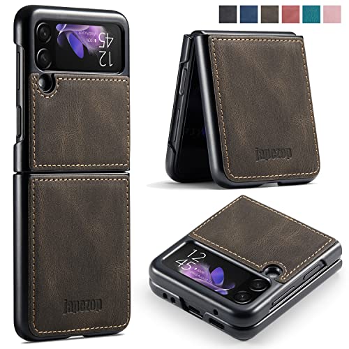 japezop Samsung Galaxy Z Flip 3 5G CaseGalaxy Z Flip 3 Leather Phone Case with Hard Shockproof Back Cover Slim Durable for Galaxy Z Flip 3 5G 2021 Coffee - Image 1