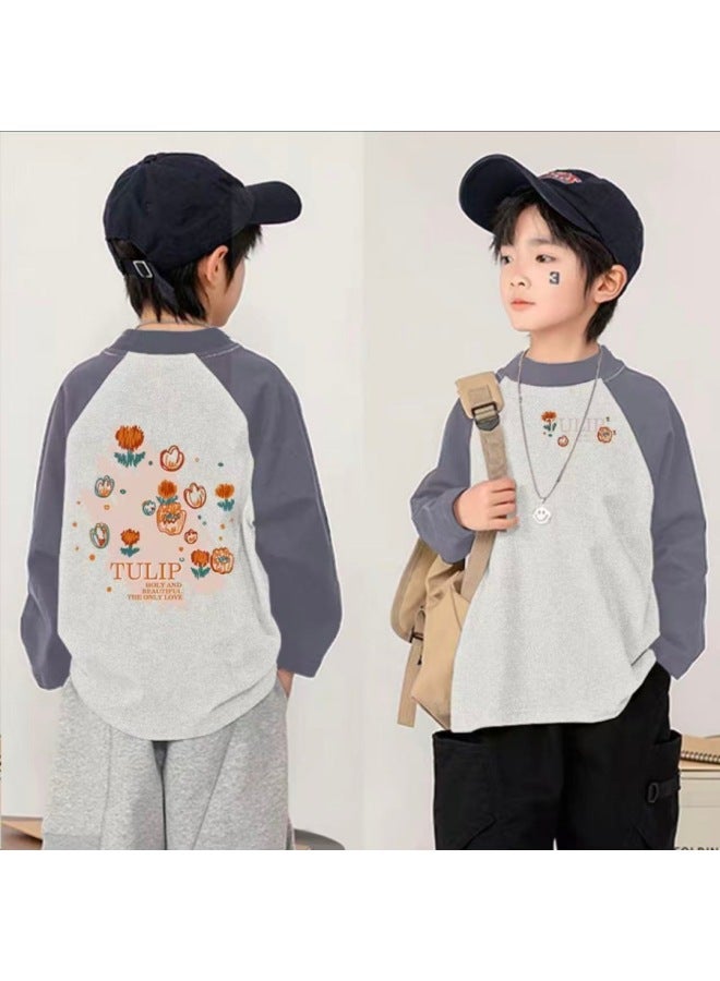 Children's Thermal Base Layer Autumn And Winter New Half-high Collar Raglan Sleeve Base Shirt For Older Children With Color-blocked Lettering Inner Top