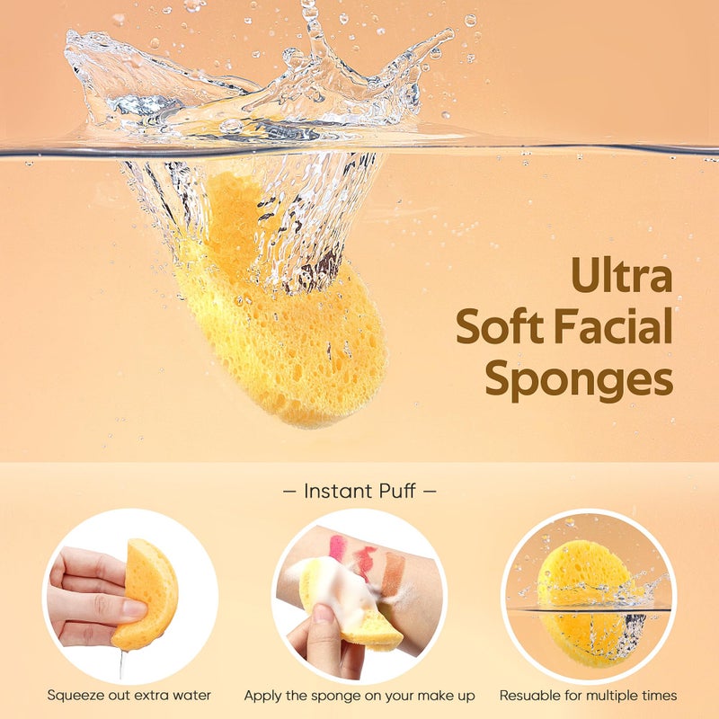 GAINWELL 50-Count Compressed Facial Sponges with Storage Container, for Facial Cleansing, Reusable Makeup Remover, Portable, Suitable for Travel, Yellow - Image 2