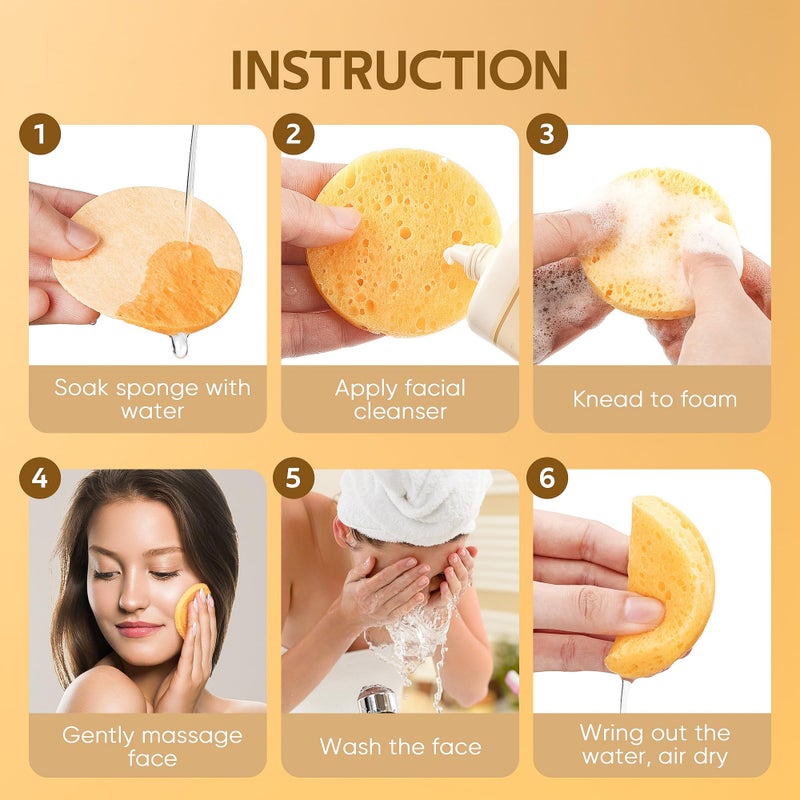 GAINWELL 50-Count Compressed Facial Sponges with Storage Container, for Facial Cleansing, Reusable Makeup Remover, Portable, Suitable for Travel, Yellow - Image 3
