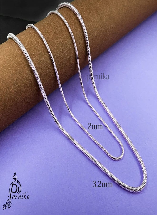 Parnika (Formerly MJ 925 Unisex Snake Design Silver Chain in Pure 92.5 Sterling Silver for Women | Chandi Ki Chain | (2mm, 18) - Image 5