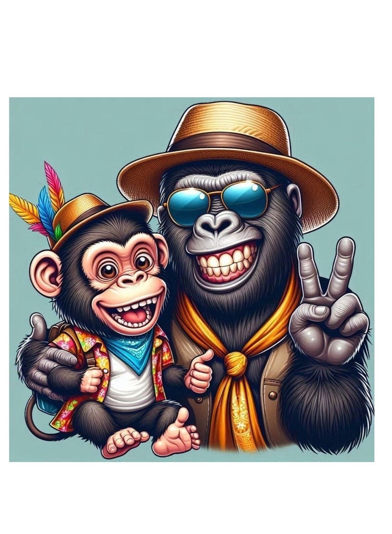 Diamond Painting Kit 5D Diamond Art Set for Kids & Adults DIY Wall Decor Craft, Gorilla Duo Design, Acrylic Diamonds, Adhesive Canvas with Wooden Frame, Relaxing Hobby Art Kit, 20x20 cm - Image 2