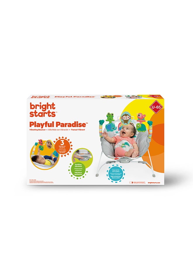 Bright Starts - Playful Paradise Comfy Baby Bouncer Seat with Soothing Vibration and Toys - Image 1
