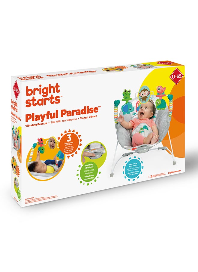 Bright Starts - Playful Paradise Comfy Baby Bouncer Seat with Soothing Vibration and Toys - Image 1