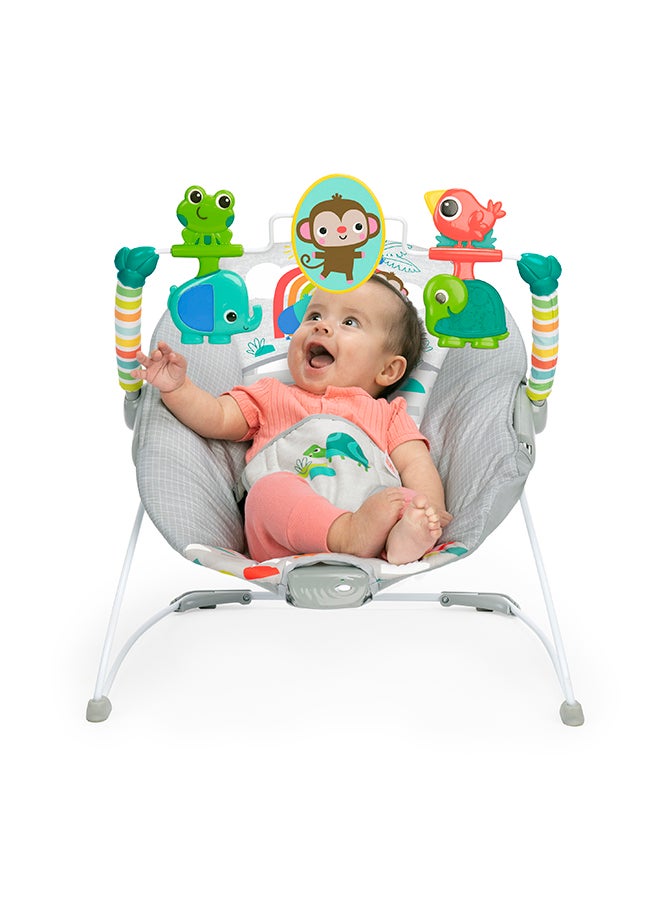Bright Starts - Playful Paradise Comfy Baby Bouncer Seat with Soothing Vibration and Toys - Image 1