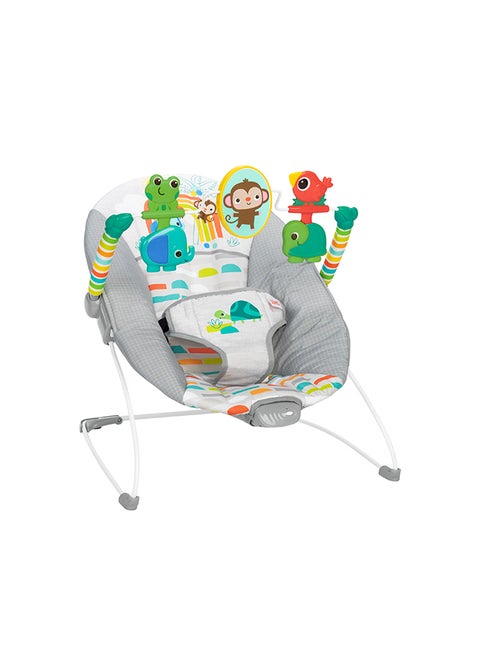 Playful Paradise Comfy Baby Bouncer Seat with Soothing Vibration and Toys