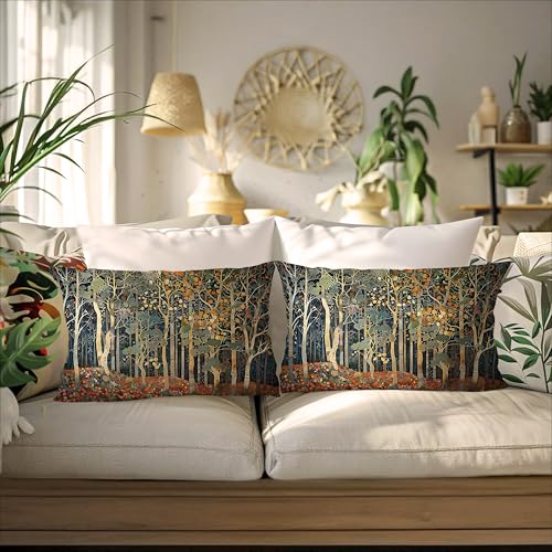 BUJSP Rustic Autumn Forest Pillow Covers 20x12 Set of 2, Fall Home Room Decor, Vintage Botanical Nature William Morris Inspired Decorative Throw Pillow Covers for Home Bedroom Living Room - Image 4