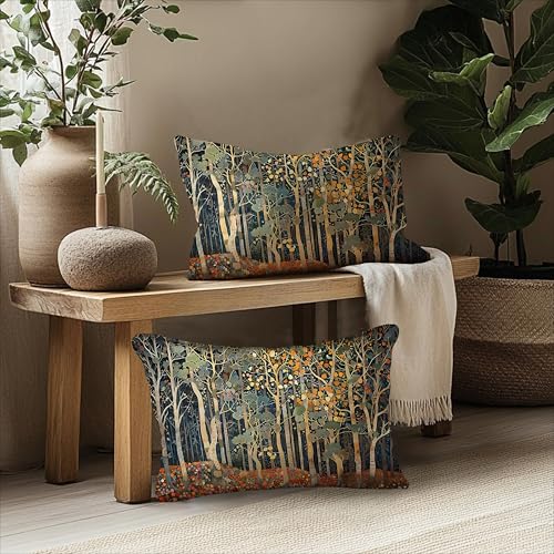 BUJSP Rustic Autumn Forest Pillow Covers 20x12 Set of 2, Fall Home Room Decor, Vintage Botanical Nature William Morris Inspired Decorative Throw Pillow Covers for Home Bedroom Living Room - Image 5