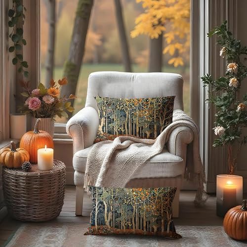 BUJSP Rustic Autumn Forest Pillow Covers 20x12 Set of 2, Fall Home Room Decor, Vintage Botanical Nature William Morris Inspired Decorative Throw Pillow Covers for Home Bedroom Living Room - Image 3