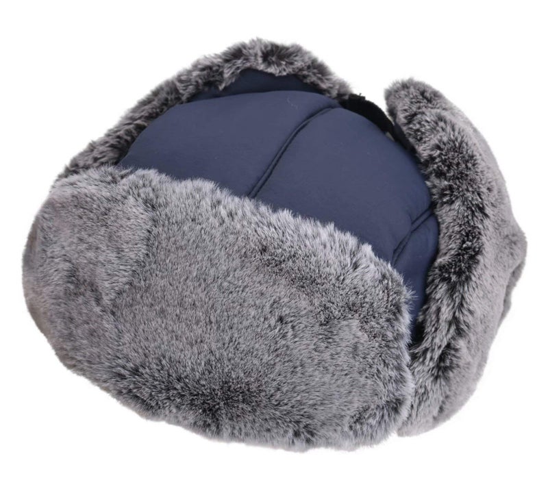 Connectyle Men's Warm Winter Hats for Hiking Hunting Hat Snow Ski Trooper Trapper Hat Faux Fur Hat Navy Blue - Image 2