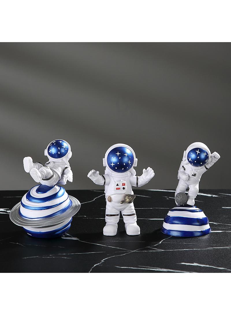 Bluejw 3-Piece Astronaut Figurine Statue Set Astronaut Figure Sculpture For Desktop And Tabletop Decor Resin Spaceman Planet Desk Ornament For Outer Space Themed Bedroom Decor Cake Toppers Decoration Model Set - Image 1