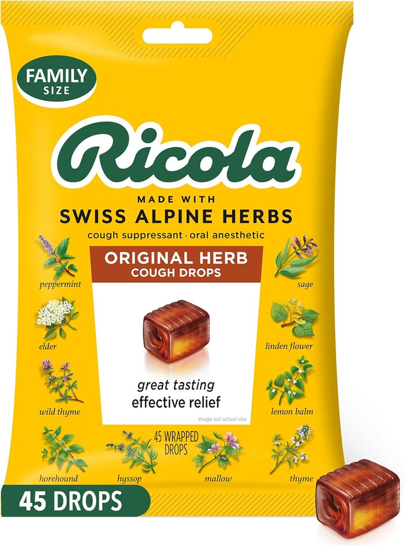 Ricola ري كولا حبوب السعال الأصلية 45 حبة - مثبط للسعال - قطرات مهدئة للحلق بنكهة عشبية طبيعية مع المنثول - Image 1