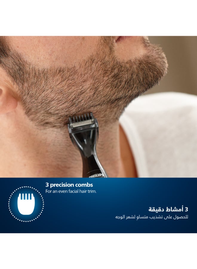 Philips Multigroom MG1100/16,Ultra-Precise Beard Styler,3 Precision Combs, Fully Washable,AA Battery Included Black/Grey MG1100/16 - Image 4