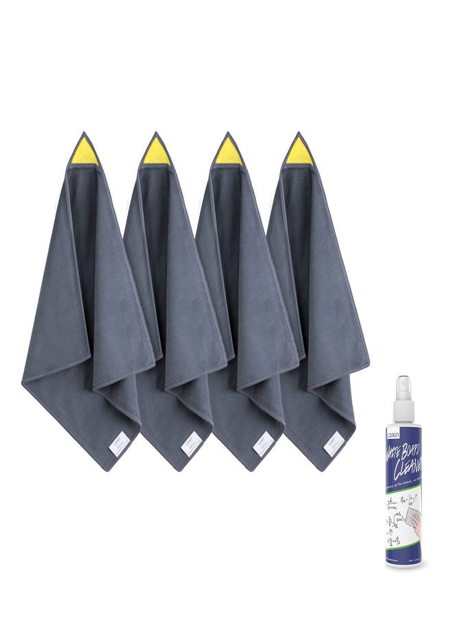 loukin 4 Pack Magnetic Whiteboard Cleaning Cloth, Dry Erase Cleaning Cloth for Classroom, Home and Office Use, Reusable & Washable, Gray, 12" x 12", 1 Bottle of 3.4 fl oz Whiteboard Cleaner Included - Image 1