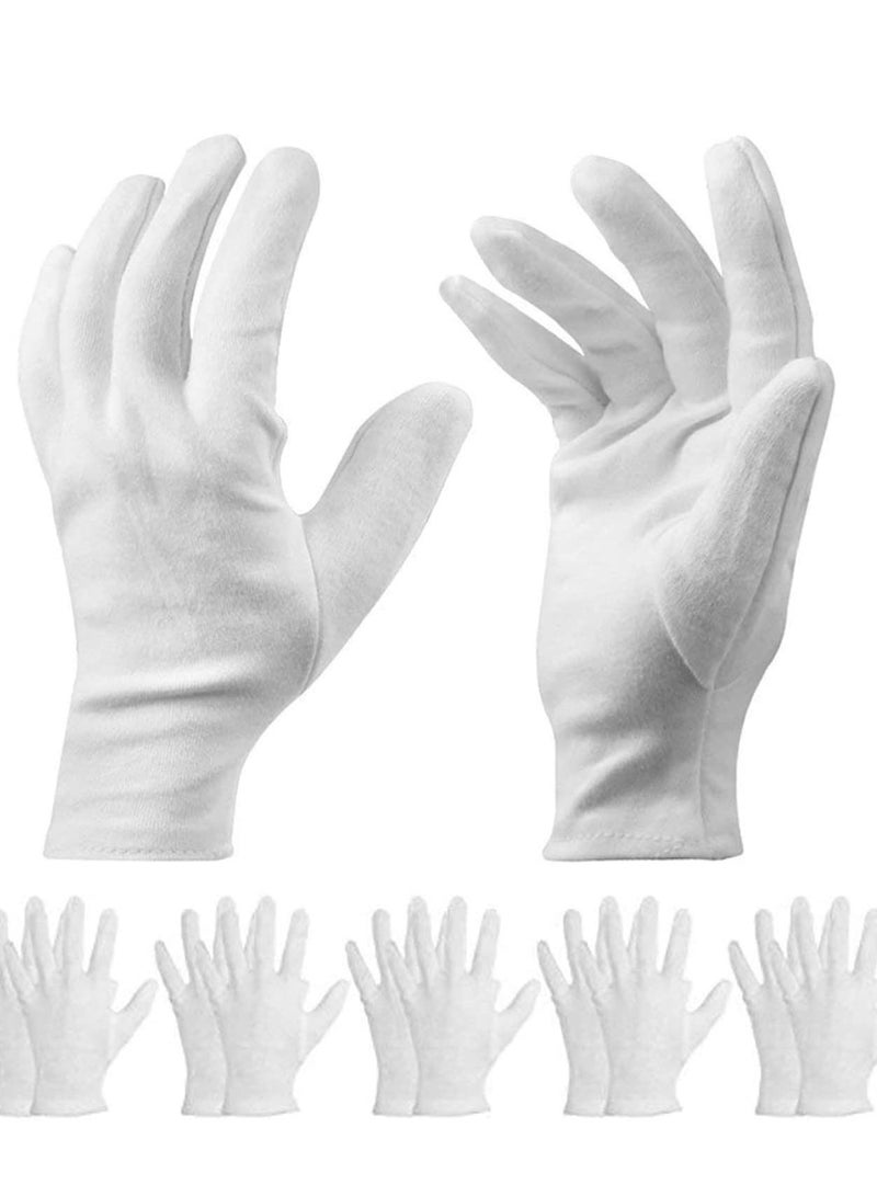 White Cotton Gloves Large Moisturizing For Dry Hands Eczema, Overnight Lotion Spa 6 Pairs Jewelry Inspection Work - Image 1