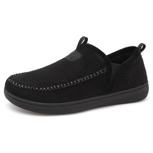 LeIsfIt Men's Slippers Wide Memory Foam House Shoes Moccasin Slip-On Cozy Loafer Slippers for Indoor & Outdoor Black Size 11 - Image 1