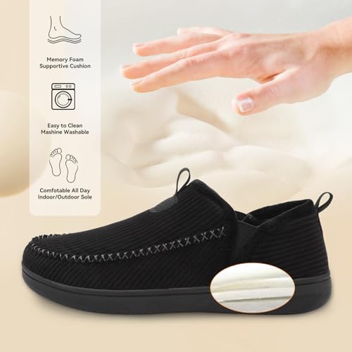 LeIsfIt Men's Slippers Wide Memory Foam House Shoes Moccasin Slip-On Cozy Loafer Slippers for Indoor & Outdoor Black Size 11 - Image 4